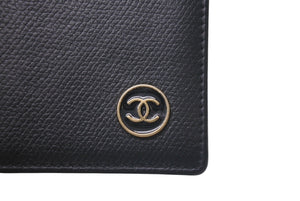 CHANEL シャネル ココマーク カードケース 名刺入れ 二つ折り 12番台 レザー ブラック ゴールド金具 美品 中古 4c074494