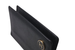CHANEL シャネル ココマーク カードケース 名刺入れ 二つ折り 12番台 レザー ブラック ゴールド金具 美品 中古 4c074494