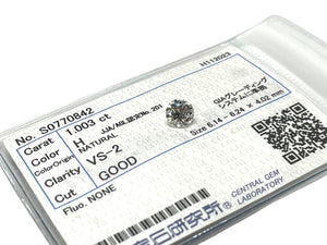 新品未使用 ダイヤモンド ルース 1.003ct Hカラー クラリティVS-2 GOODカット 蛍光性NONE 中央宝石研究所 鑑定書付 中古 4c075434