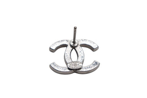 極美品 CHANEL シャネル ピアス ココマーク ラインストーン アクセサリー A12A刻印 メタル シルバー金具 中古 4c075479 正規品
