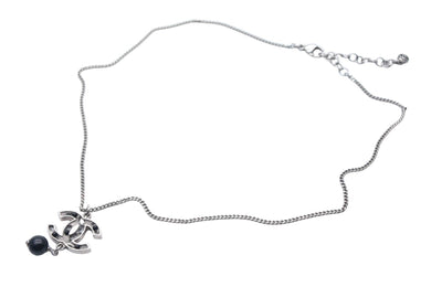 極美品 CHANEL シャネル ココマーク ネックレス アクセサリー 08P刻印 メタル ブラックストーン シルバー ブラック 中古 4c075485