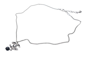極美品 CHANEL シャネル ココマーク ネックレス アクセサリー 08P刻印 メタル ブラックストーン シルバー ブラック 中古 4c075485