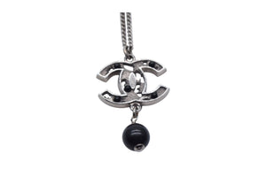 極美品 CHANEL シャネル ココマーク ネックレス アクセサリー 08P刻印 メタル ブラックストーン シルバー ブラック 中古 4c075485