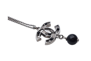 極美品 CHANEL シャネル ココマーク ネックレス アクセサリー 08P刻印 メタル ブラックストーン シルバー ブラック 中古 4c075485