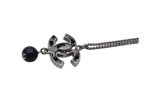 極美品 CHANEL シャネル ココマーク ネックレス アクセサリー 08P刻印 メタル ブラックストーン シルバー ブラック 中古 4c075485