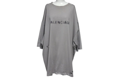 極美品 BALENCIAGA バレンシアガ 22SS モザイクロゴプリント 半袖Ｔシャツ グレー コットン サイズM 661715 中古 4c075504