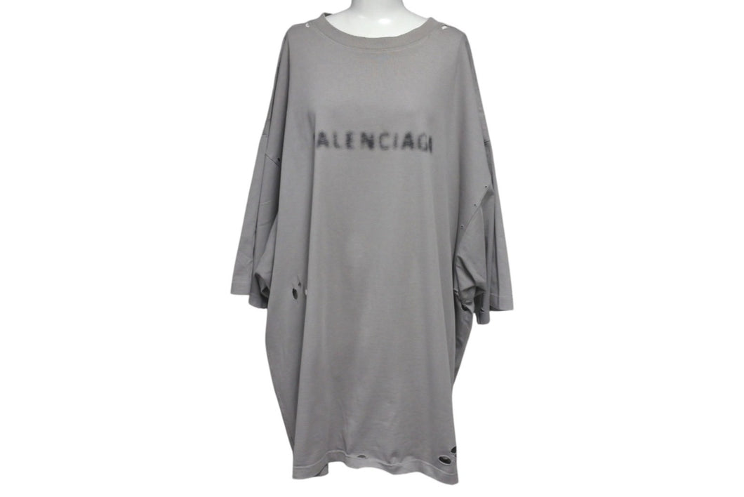 極美品 BALENCIAGA バレンシアガ 22SS モザイクロゴプリント 半袖Ｔシャツ グレー コットン サイズM 661715 中古 4c075504