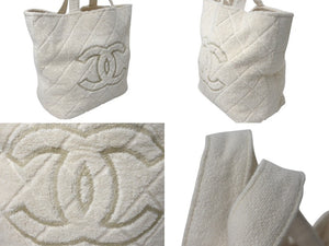 極美品 CHANEL シャネル トートバッグ ビーチタオル ポーチ 3点セット ココマーク パイル コットン アイボリー 中古 4c075559