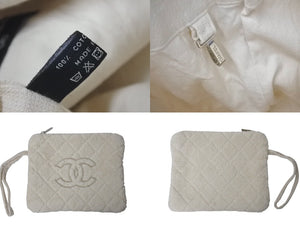 極美品 CHANEL シャネル トートバッグ ビーチタオル ポーチ 3点セット ココマーク パイル コットン アイボリー 中古 4c075559