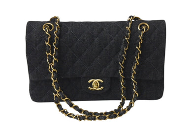 極美品 CHANEL シャネル チェーンショルダーバッグ マトラッセ25 デニム ブラック ゴールド金具 6番台 中古 4c075676