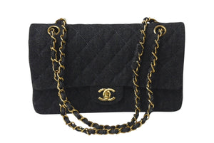 極美品 CHANEL シャネル チェーンショルダーバッグ マトラッセ25 デニム ブラック ゴールド金具 6番台 中古 4c075676