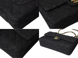 極美品 CHANEL シャネル チェーンショルダーバッグ マトラッセ25 デニム ブラック ゴールド金具 6番台 中古 4c075676