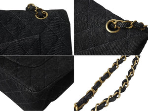 極美品 CHANEL シャネル チェーンショルダーバッグ マトラッセ25 デニム ブラック ゴールド金具 6番台 中古 4c075676