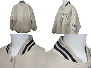 極美品 PRADA プラダ FROM THE RUNWAY パッチ付 レザー ボンバージャケット 58A190 S000 15Y0 アイボリー サイズ40 中古 4c075747