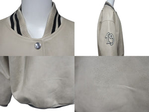 極美品 PRADA プラダ FROM THE RUNWAY パッチ付 レザー ボンバージャケット 58A190 S000 15Y0 アイボリー サイズ40 中古 4c075747