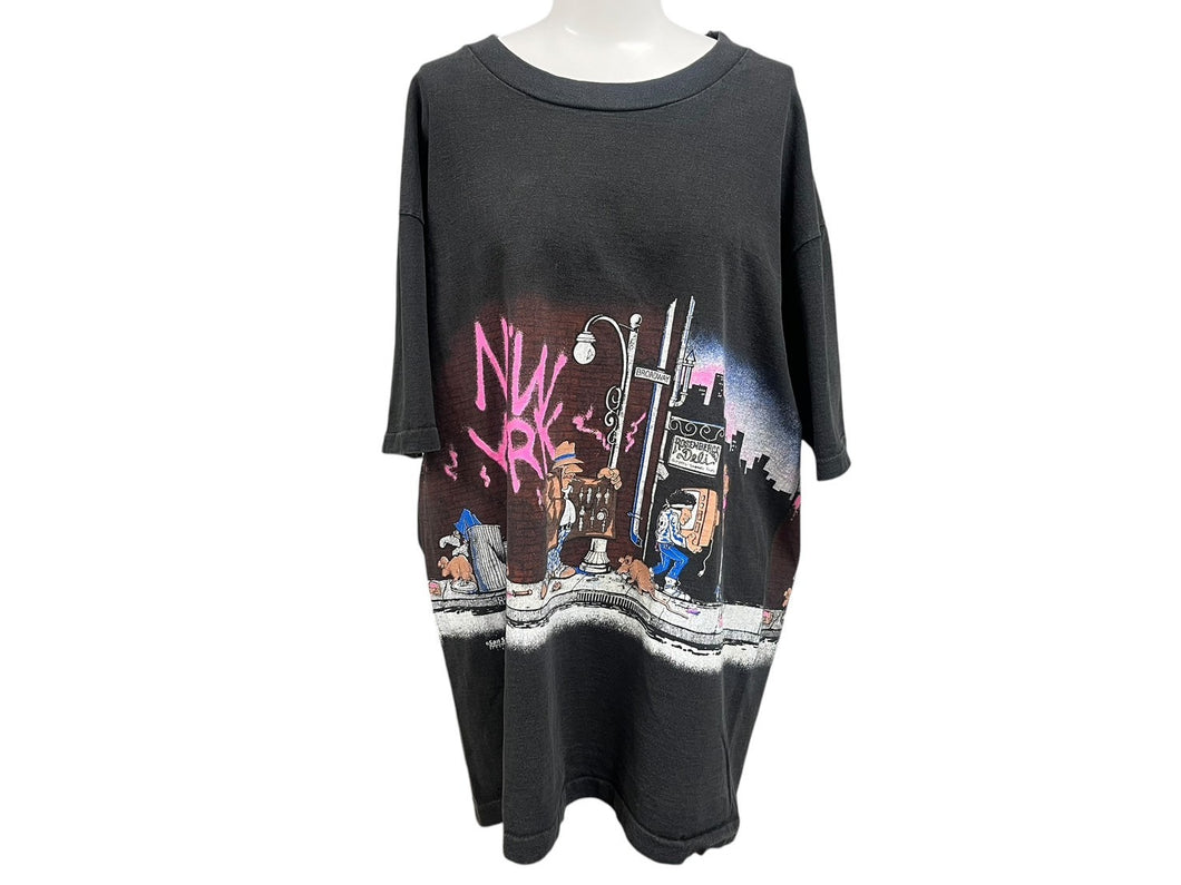 VINTAGE ヴィンテージ 90's ニューヨーク 半袖Tシャツ サイズXL アンヴィルボディ ブラック コットン 美品 中古 4c075780 