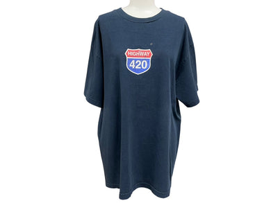 VINTAGE ヴィンテージ HIGHWAY 420 ハイウェイ 半袖Tシャツ マリファナ パロディ ネイビー 古着 良品 中古 4c075789 