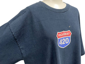 VINTAGE ヴィンテージ HIGHWAY 420 ハイウェイ 半袖Tシャツ マリファナ パロディ ネイビー 古着 良品 中古 4c075789 