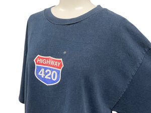 VINTAGE ヴィンテージ HIGHWAY 420 ハイウェイ 半袖Tシャツ マリファナ パロディ ネイビー 古着 良品 中古 4c075789 