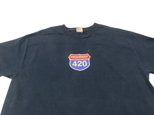 VINTAGE ヴィンテージ HIGHWAY 420 ハイウェイ 半袖Tシャツ マリファナ パロディ ネイビー 古着 良品 中古 4c075789 