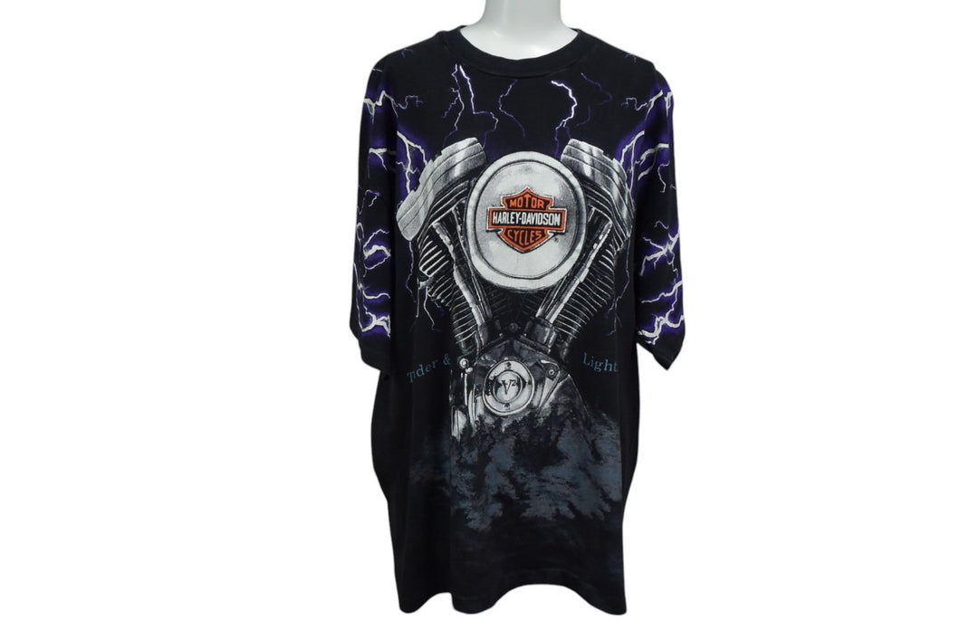 極美品 VINTAGE ヴィンテージ 90's HARLEY DAVIDSON ハーレーダビッドソン 半袖Ｔシャツ サイズXL 総柄 古着 中古 4c075792