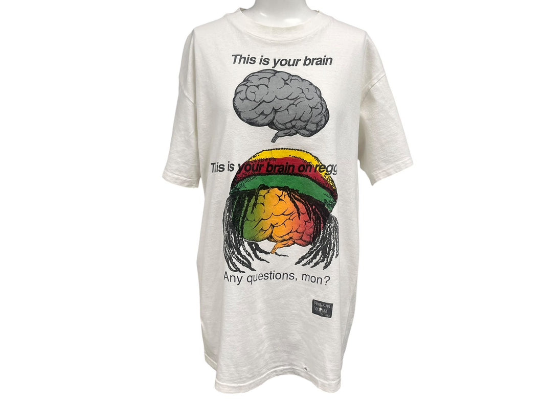 VINTAGE ヴィンテージ FASHION VICTIM ファッションヴィクティム This is your brain 半袖Tシャツ サイズL ラスタ 美品 中古 4c075819