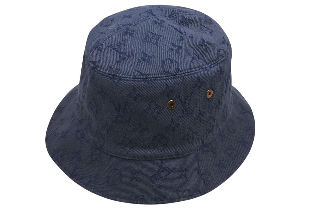 極美品 LOUIS VUITTON ルイヴィトン バケットハット MP2440 シャポー モノグラムデニム インディゴ ネイビー 中古 4c075911