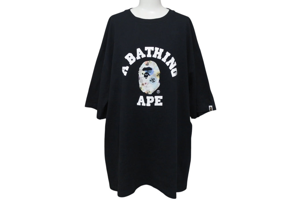 A BATHING APE アベイシングエイプ FLORAL CAMO COLLEGE TEE 半袖Tシャツ ブラック ホワイトカラー マルチ 3XL 美品 中古 4c075943 