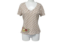 Load image into Gallery viewer, 極美品 Christian Dior クリスチャンディオール トロッターVネック 半袖Ｔシャツ ホワイト コットン サイズ42 5E16155951 中古 4c075944