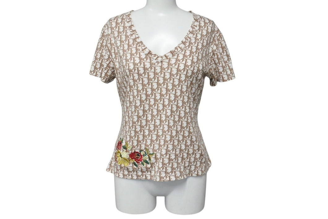 極美品 Christian Dior クリスチャンディオール トロッターVネック 半袖Ｔシャツ ホワイト コットン サイズ42 5E16155951 中古 4c075944