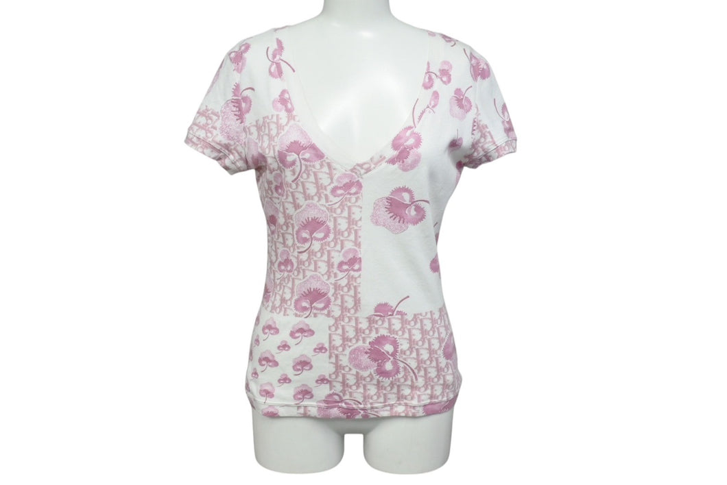 極美品 ChristianDior クリスチャンディオール 半袖Tシャツ トロッター 2005 ガリアーノ期 5P16155953 ホワイト ピンク 38 中古 4c075945 