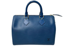 Load image into Gallery viewer, LOUIS VUITTON ルイヴィトン スピーディ30 エピ ハンドバッグ ボストンバッグ M43005 PVC レザー ブルー ゴールド金具 美品 中古 4c075986