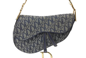 Christian Dior クリスチャンディオール サドルバッグ ワンショルダーバッグ トロッター ネイビー ガリアーノ期 中古 4c076003