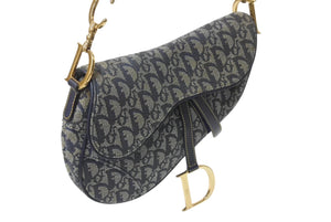 Christian Dior クリスチャンディオール サドルバッグ ワンショルダーバッグ トロッター ネイビー ガリアーノ期 中古 4c076003