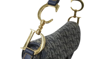 Christian Dior クリスチャンディオール サドルバッグ ワンショルダーバッグ トロッター ネイビー ガリアーノ期 中古 4c076003