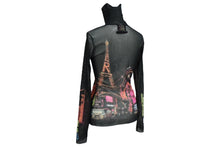 Load image into Gallery viewer, 極美品 Jean Paul Gaultier ジャンポール ゴルチェ シアーカットソー ネオン街プリント パワーネット ハイネック ブラック マルチカラー サイズ40 美品 中古 4c076027