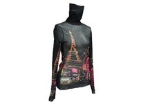 Load image into Gallery viewer, 極美品 Jean Paul Gaultier ジャンポール ゴルチェ シアーカットソー ネオン街プリント パワーネット ハイネック ブラック マルチカラー サイズ40 美品 中古 4c076027