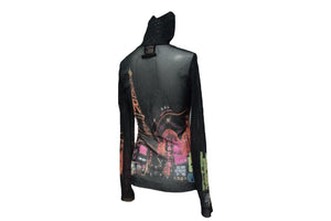 極美品 Jean Paul Gaultier ジャンポール ゴルチェ シアーカットソー ネオン街プリント パワーネット ハイネック ブラック マルチカラー サイズ40 美品 中古 4c076027