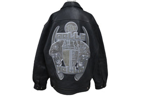 pellepelle ペレペレ レザージャケット サイズXL 刺繍デザイン グレー ヴィンテージ チャコール 美品 中古 4c076046