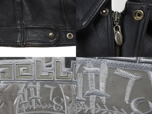 pellepelle ペレペレ レザージャケット サイズXL 刺繍デザイン グレー ヴィンテージ チャコール 美品 中古 4c076046