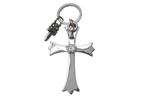極美品 CHROME HEARTS クロムハーツ ラージクロス ♯5ダガー キーリング チャーム 重量約51.5g シルバー925 中古 4c076083
