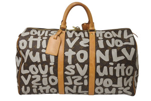 LOUIS VUITTON ルイヴィトン キーポル50 ボストンバッグ M92197 モノグラム グラフィティ ブラウン 美品 中古 4c076123
