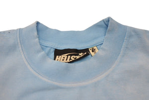 未使用 HELLSTAR ヘルスター ボックスロゴ 半袖Tシャツ ロゴ A3D179BB コットンブルー サイズS 中古 4c076153 