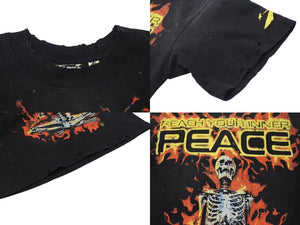 未使用 HELLSTAR ヘルスター InnerPeaceFire インナーピースファイヤー半袖Tシャツ 12D71199 ブラック オレンジ S 中古 4c076156 