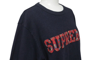 Supreme シュプリーム 長袖Ｔシャツ 刺繍 ペイズリー柄 レタリングロゴ ネイビー コットン サイズM 美品 中古 4c076166