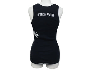 CHROME HEARTS クロムハーツ タンクトップ サイズM CHプラス FUCK YOU プリント ブラック ホワイト コットン 美品 中古 4c076173