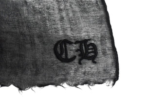 CHROME HEARTS クロムハーツ カシミヤ 大判ストール スカーフ ショール ブラック CHロゴ 刺繍 美品 中古 4c076174