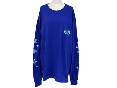 極美品 CHROME HEARTS クロムハーツ バックスタープリントクルーネック 長袖Tシャツ コットン ブルー サイズXL 中古 4c076198