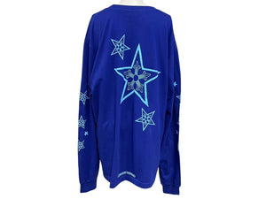 極美品 CHROME HEARTS クロムハーツ バックスタープリントクルーネック 長袖Tシャツ コットン ブルー サイズXL 中古 4c076198