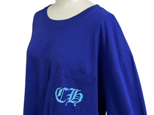 極美品 CHROME HEARTS クロムハーツ バックスタープリントクルーネック 長袖Tシャツ コットン ブルー サイズXL 中古 4c076198